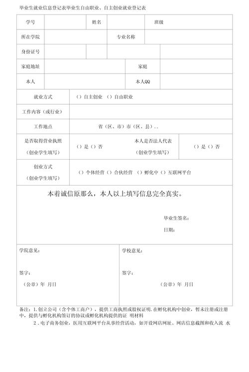 大学生升学创业外包项目对接登记表