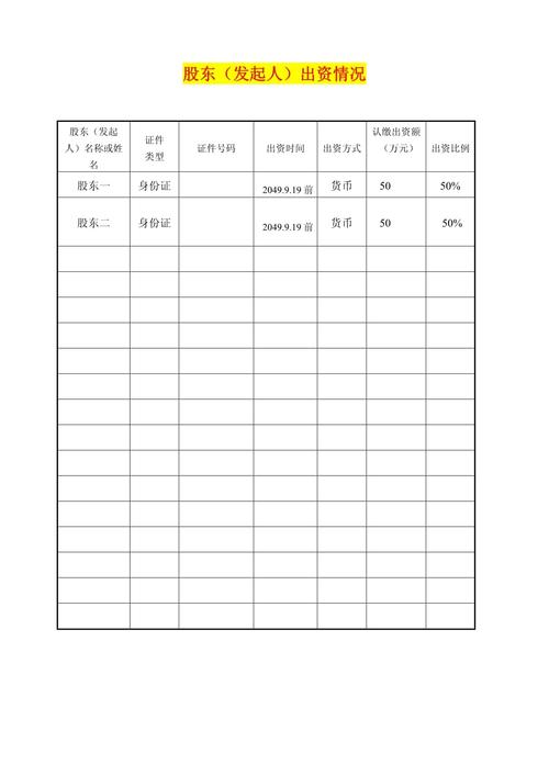有限责任公司股东出资形式分类说明表