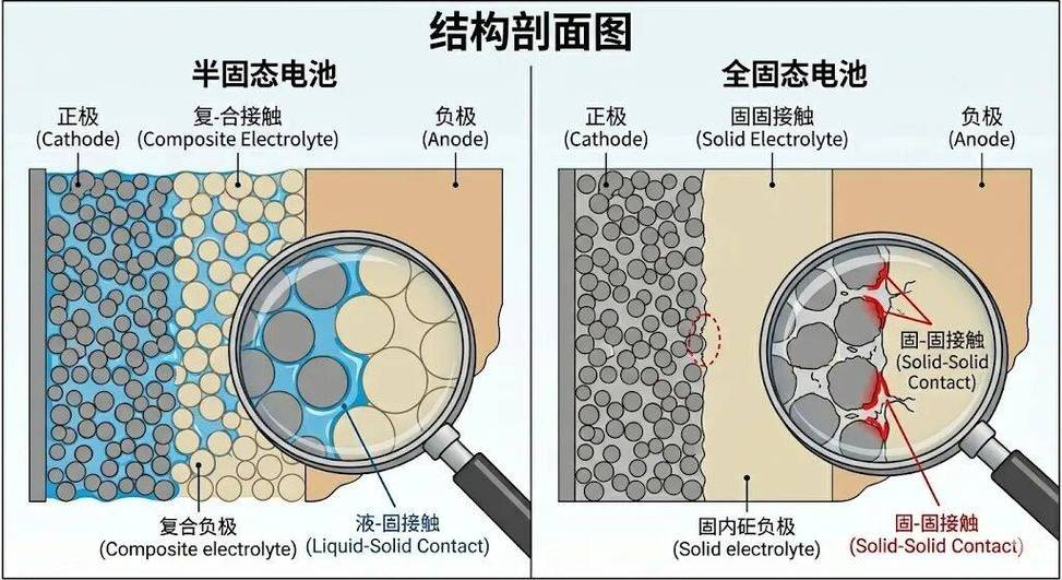 固态电池固固界面接触微观示意图
