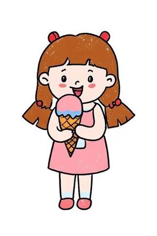 小朋友手绘的举冰淇淋版蒙娜丽莎蜡笔涂鸦