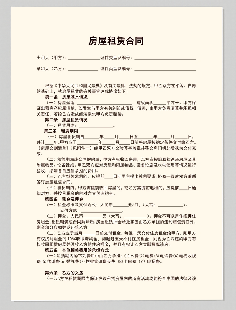房屋租赁合同重点划线标记
