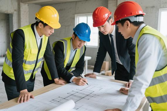建筑工地项目经理安全帽与图纸