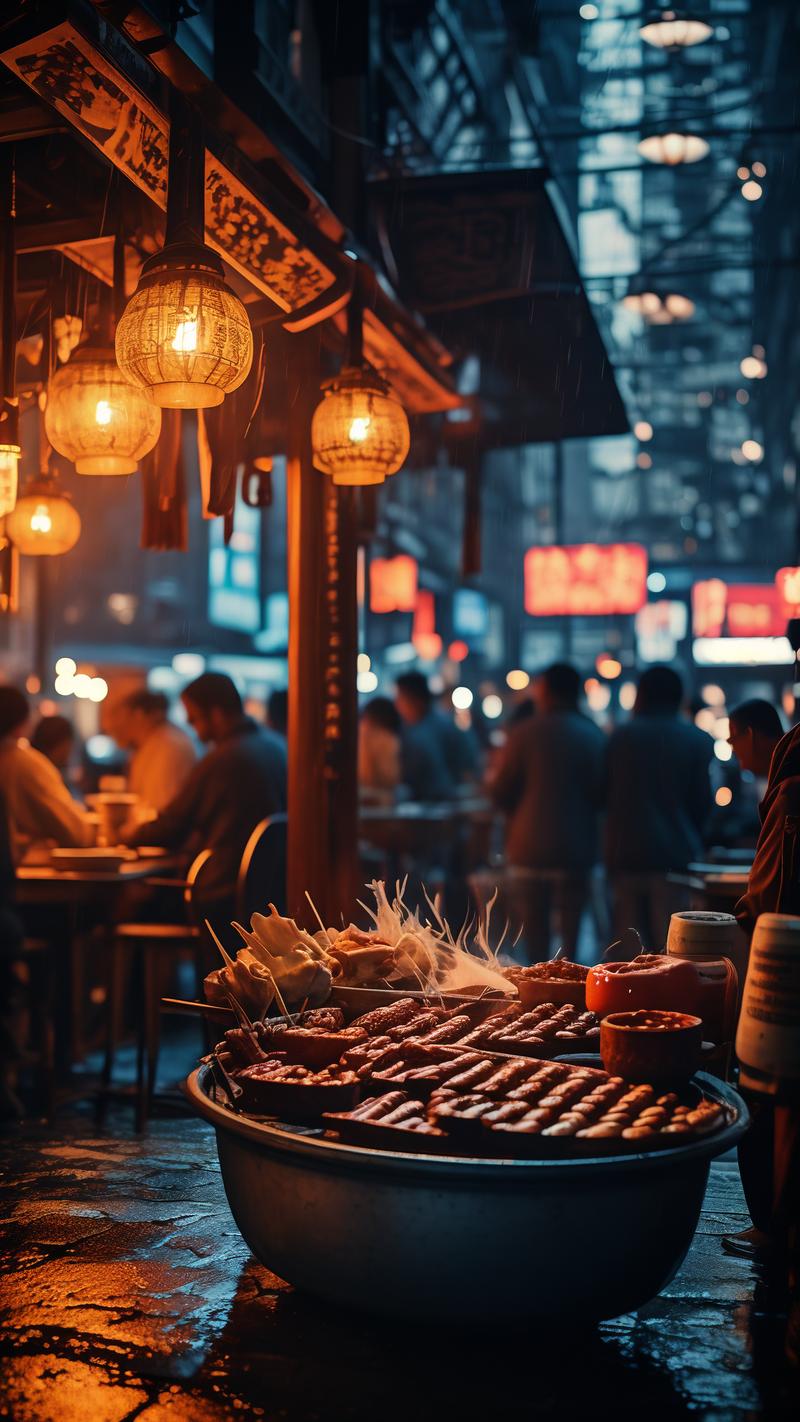 夜市烤肉摊，风里飘着余味
