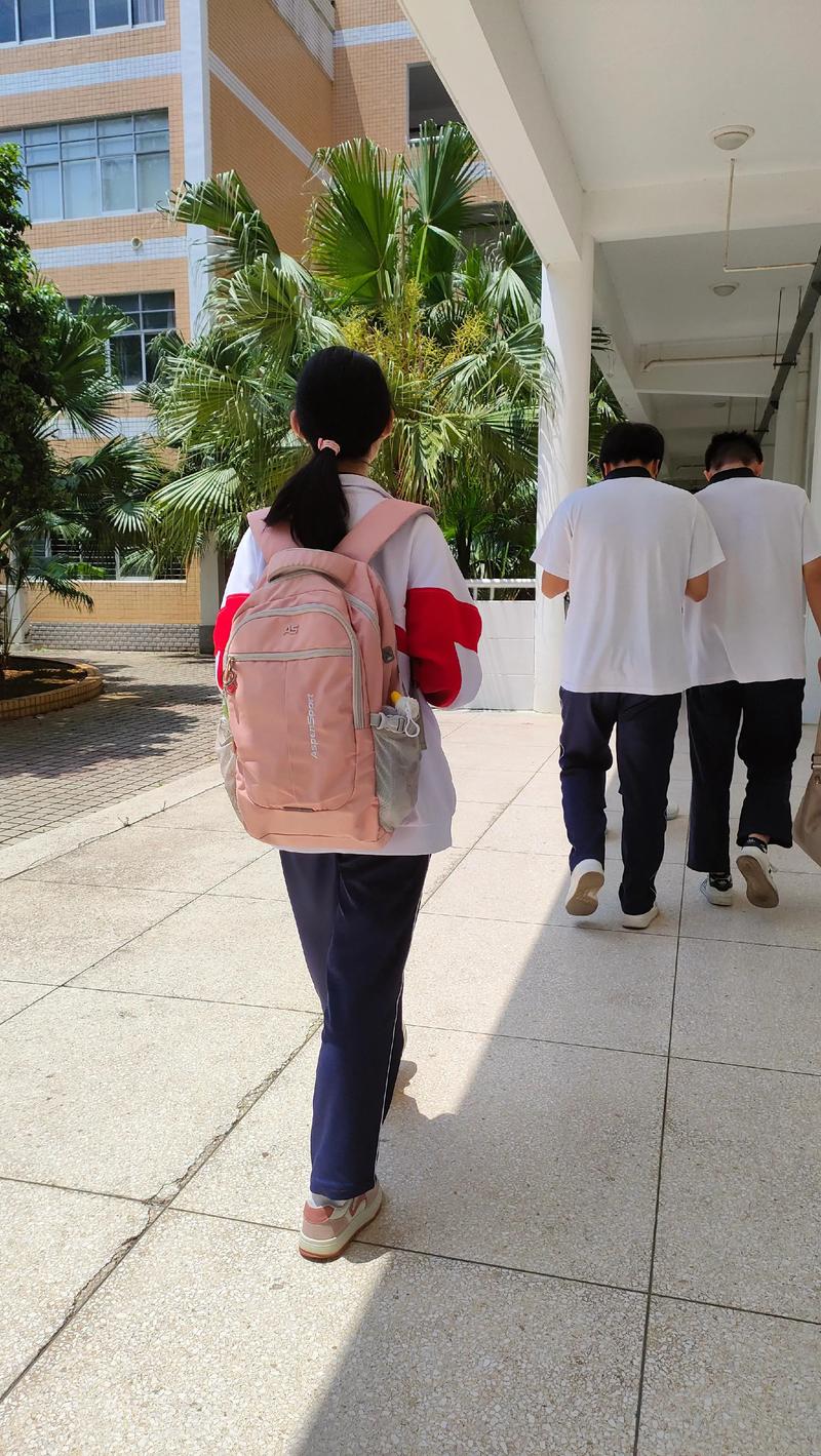 早自习走廊上背书的高三学生背影