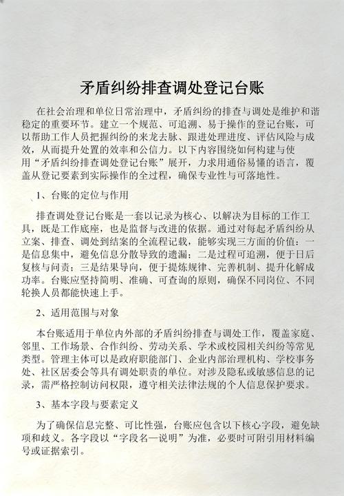 社区调解室手写纠纷登记台账内页