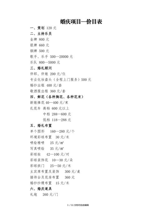 婚庆套餐对比表格 真实报价与隐藏消费