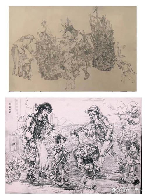 16世纪欧洲街头走街串巷的货郎素描画