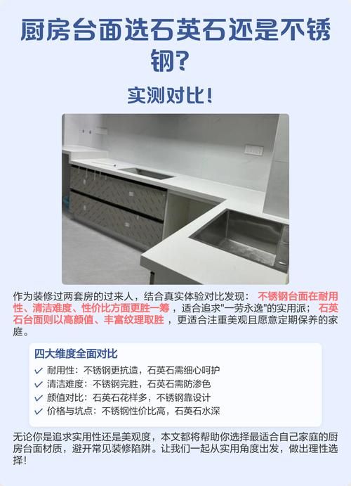使用三年后的厨房石英石不锈钢台面对比