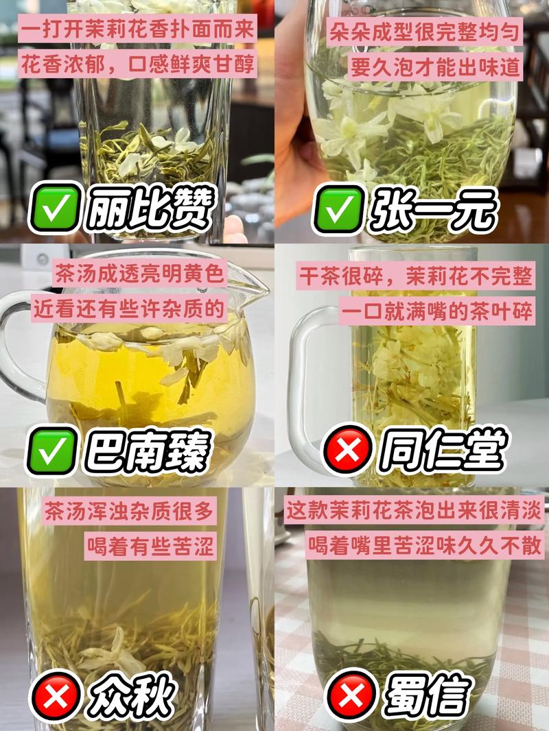 真假茉莉花茶对比汤色和叶底