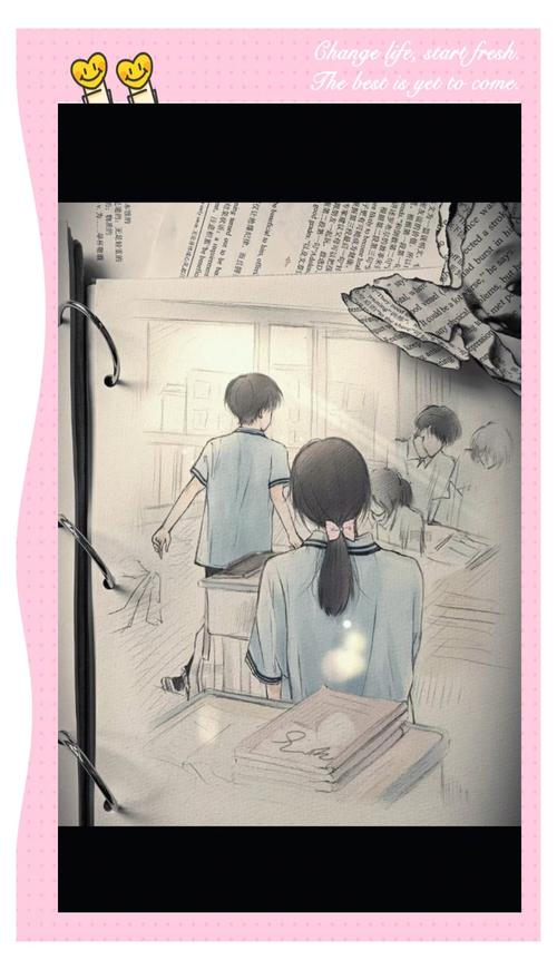 男生暗恋女生偷偷在教室后门看她手绘