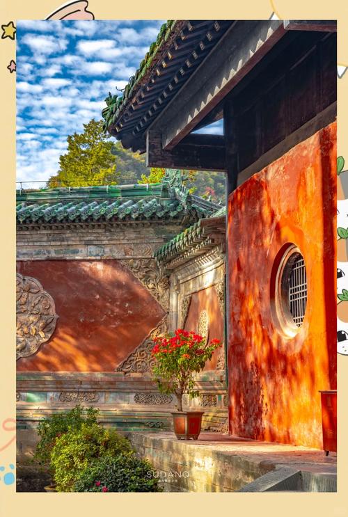 武当山紫霄宫红墙古建秋景