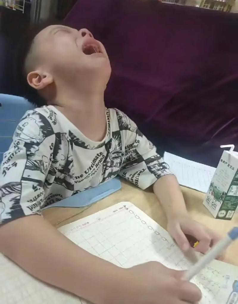 孩子被罚抄作业哭泣