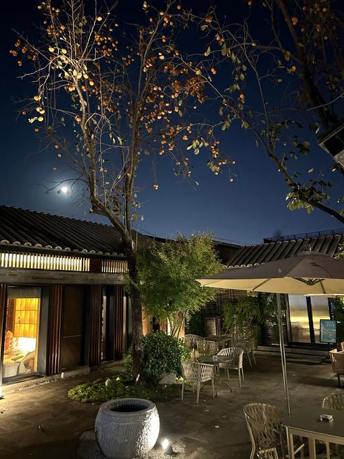 大理古城民宿庭院夜景温暖灯光