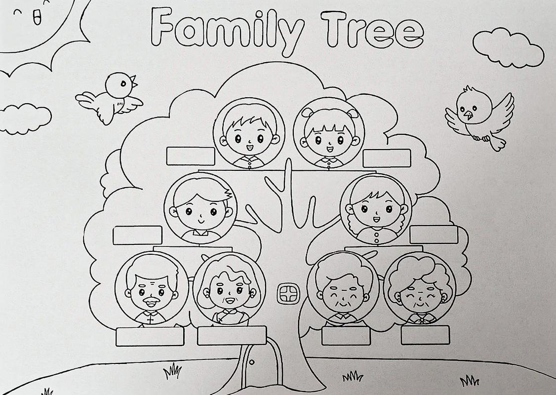 儿童手绘多彩家族树示意图