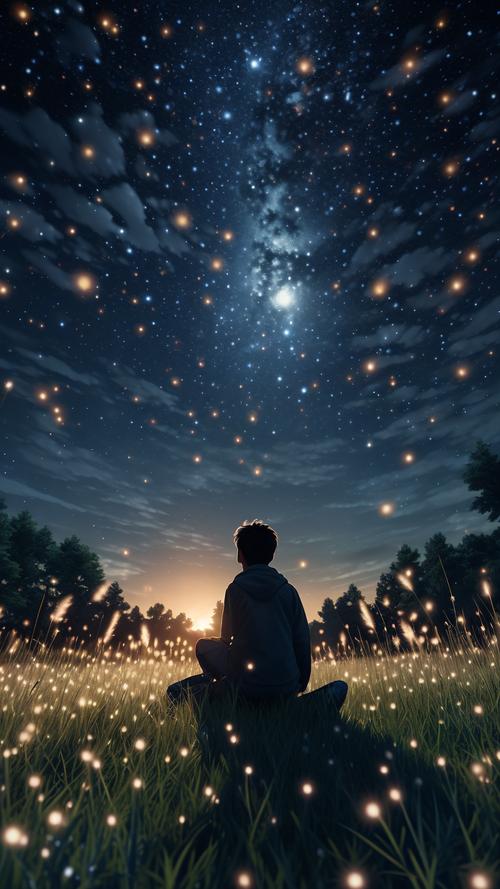 黑夜中一双眼睛仰望星空