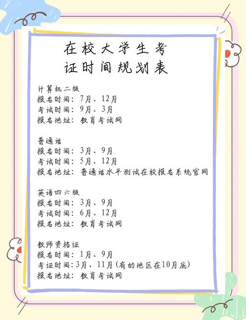 大学生在校分学期考证安排表
