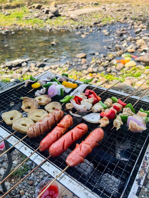 南漳响沙湾溪边树荫下烧烤场景