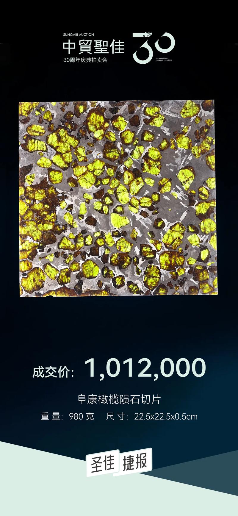 陨石切片显示橄榄石晶体