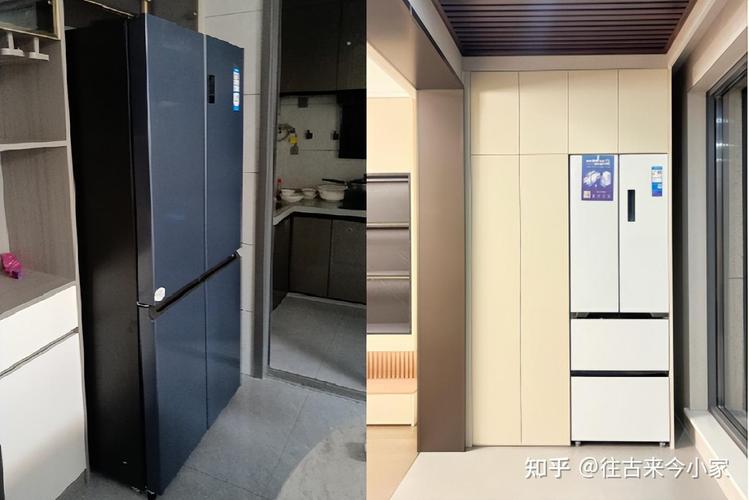 嵌入式冰箱底部散热与普通冰箱侧边散热对比示意图
