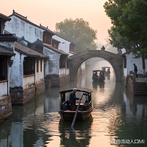乌镇西栅清晨青石板路临水民居景观