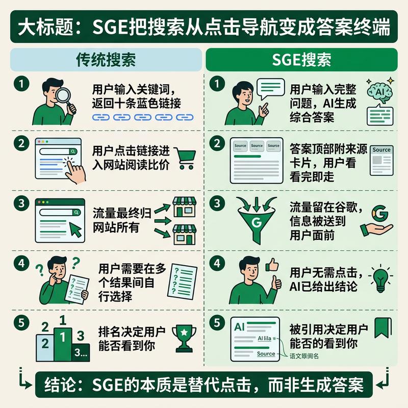 SGE与传统搜索结果对比示意图