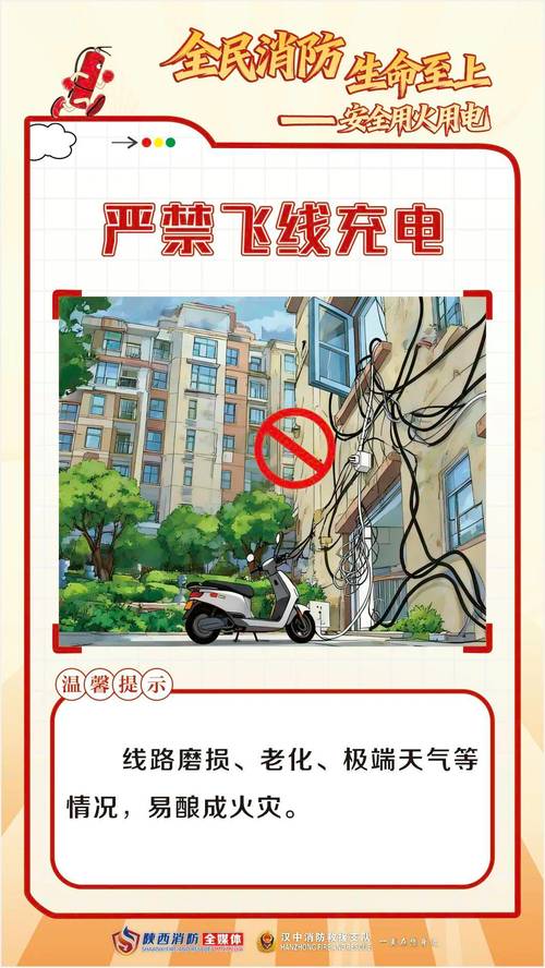 电动自行车电池入户充电引发火灾事故警示图