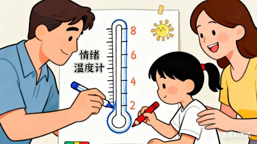 亲子手绘彩色生气温度计家居场景