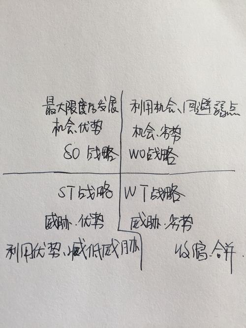 手写SWOT分析表布满涂改痕迹