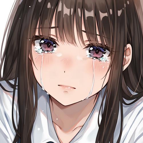 深夜独自看动漫默默流泪的少女插画