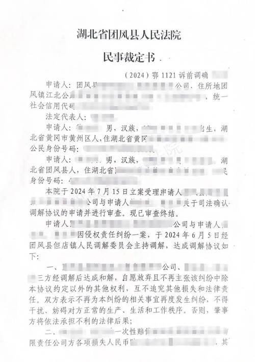 人民调解协议司法确认裁定书样本