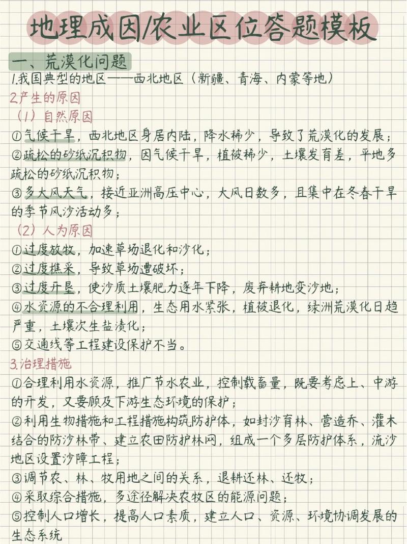 中学地理区位分析答题框架手写手稿