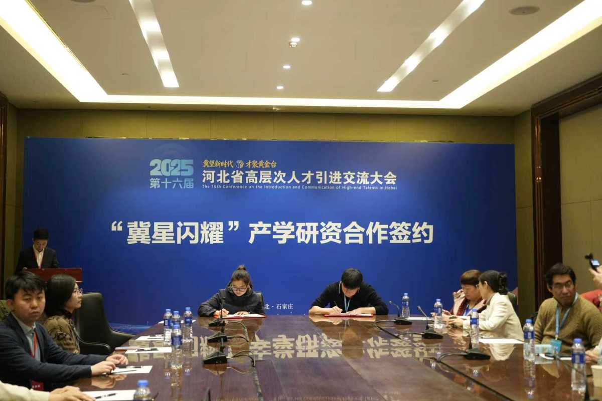某市人才引进项目对接会现场签约场景