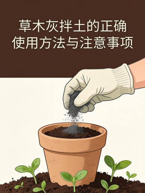 家庭盆栽盆土表面撒草木灰操作图