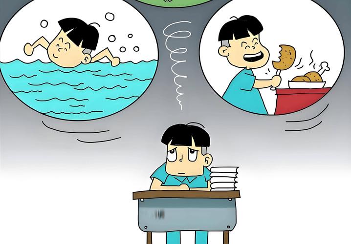 小学生坐在书桌前专注写作业时大脑走神的对比插图