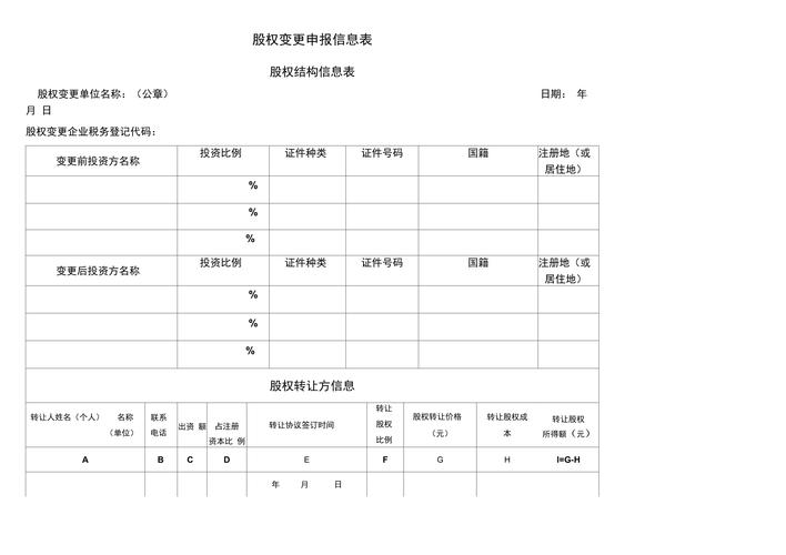 工商股权转让变更登记申请表