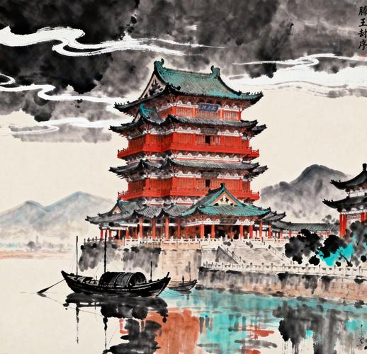 南昌滕王阁一楼王勃作序壁画