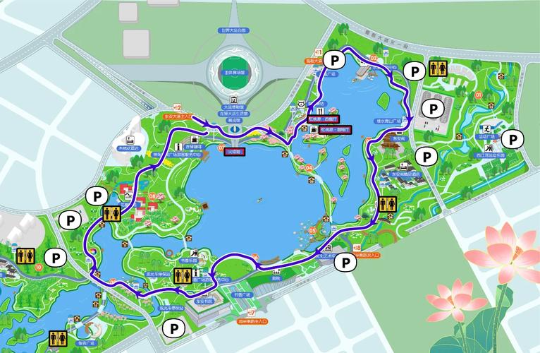 城市公园环形休闲步行路线示意图