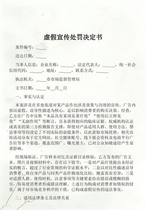 市场监管局商品虚假宣传认定书样本