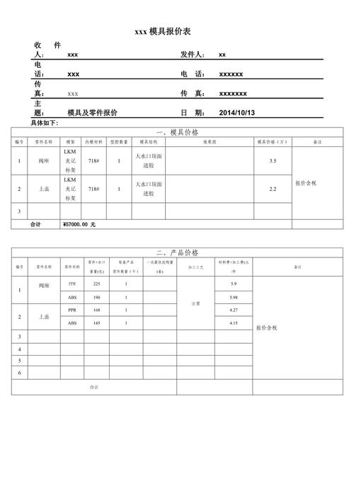 冲压模具报价明细和材料对比