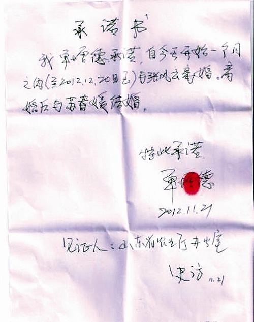 离婚过错方保证书样本