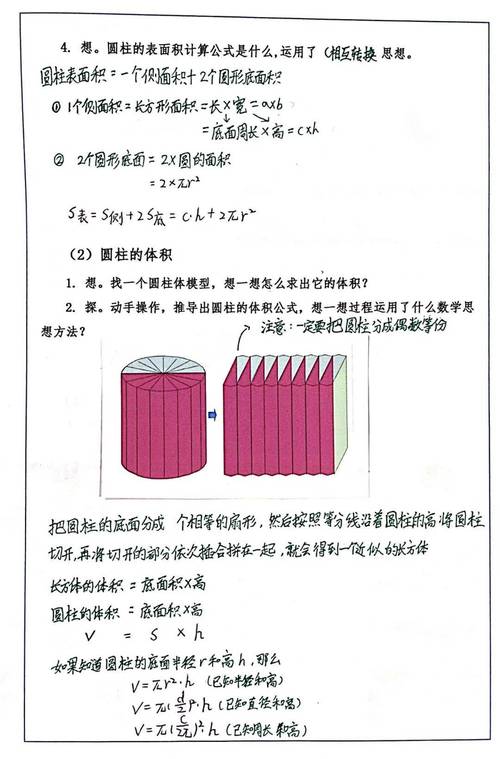 小学数学圆柱切拼成长方体推导示意图