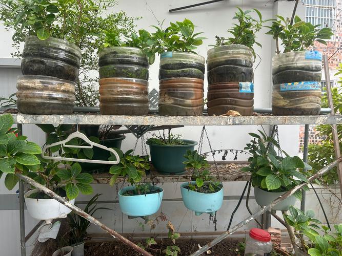 阳台角落堆放的闲置旧花盆