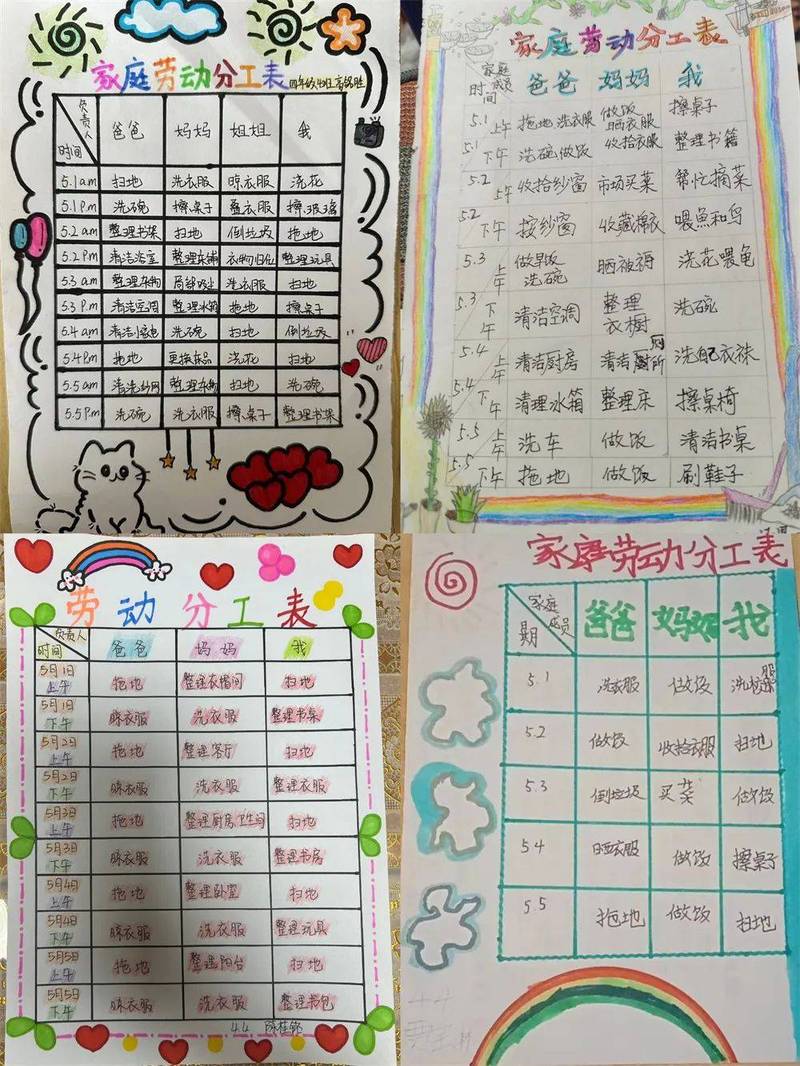 父母减负计划家庭任务分工图表