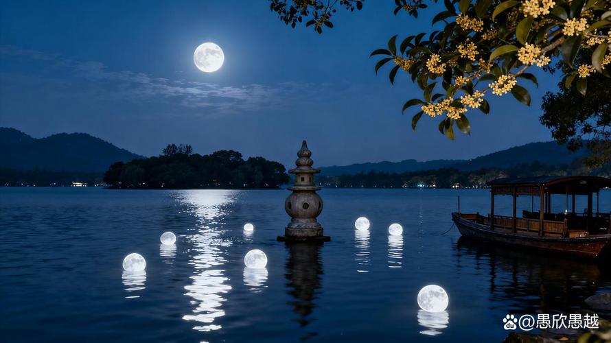 杭州西湖湖心三潭印月中秋夜景