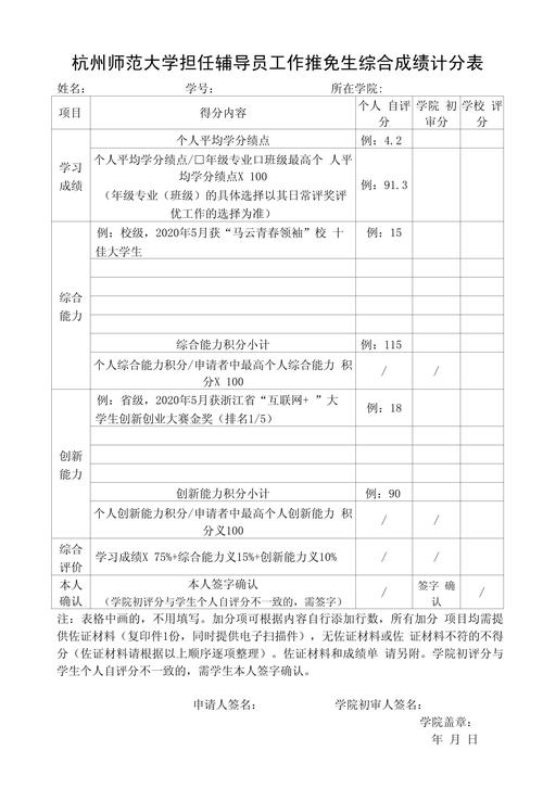 推免生综合成绩计算细则示例