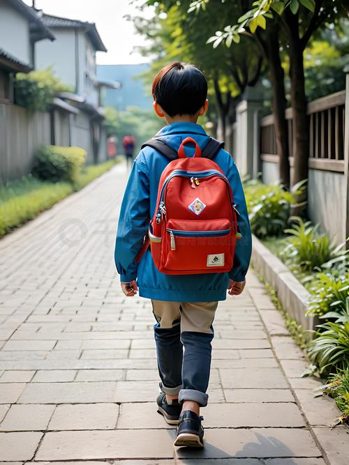 放学背着超大书包低头行走的小学生