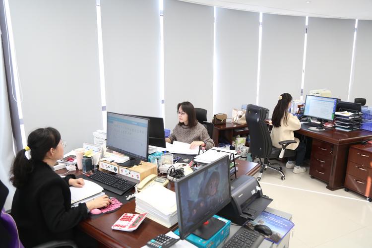 四大会计师事务所办公室内景，年轻员工在工位前忙碌