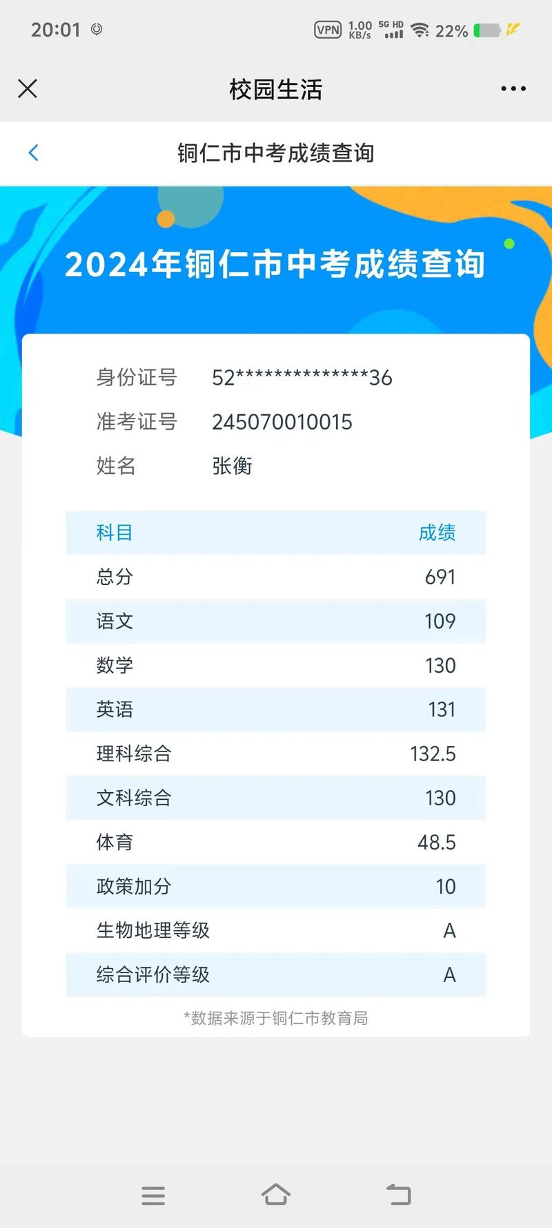 中考录取现场屏幕显示同分比较综合素质评价