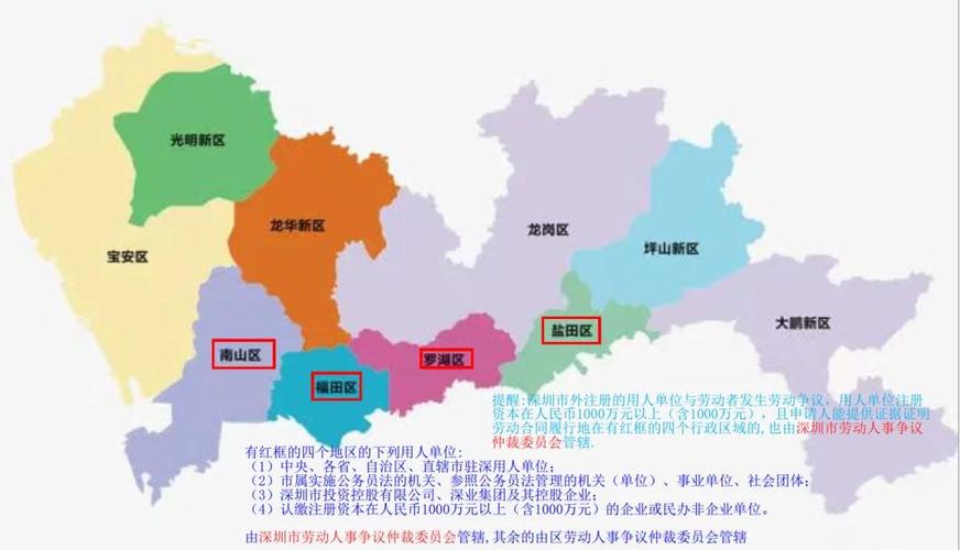 深圳各区劳动人事争议仲裁委员会管辖范围分布图