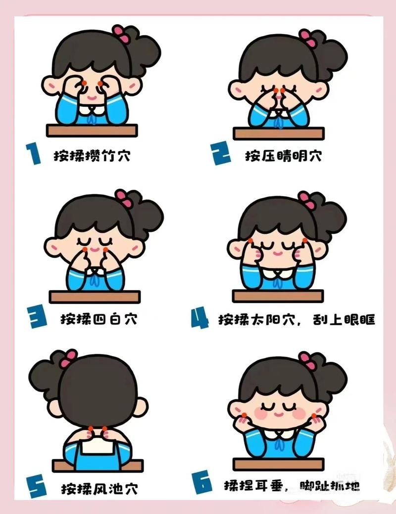 正确放慢眨眼眼部放松方式示意图
